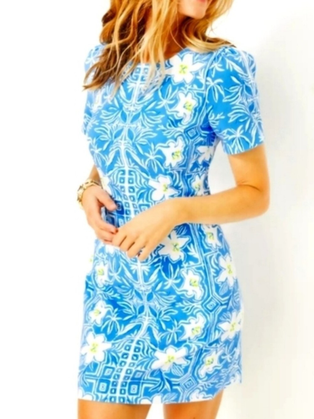 Lilly Pulitzer Dixey Stretch Shift Dress Blue/White Daisey XS 0